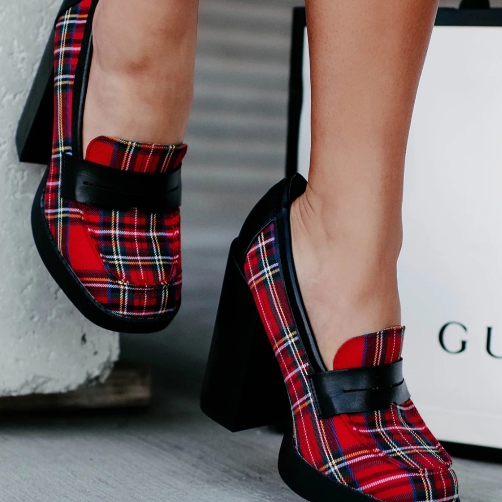 Plaid Oxford heels